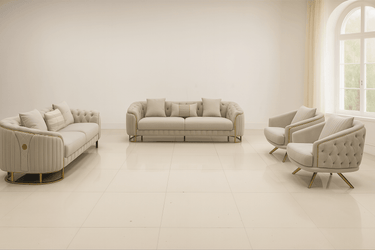 Phoenix Modern Sofa Set in Premium Light Grey Velvet with Gold Accents – Stylish Comfort for Your Home - UK Luxury Furniture